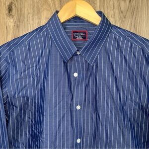 UNTUCKit Gifford Men’s Large Blue & White Striped Wrinkle-Free Button-Down Shirt